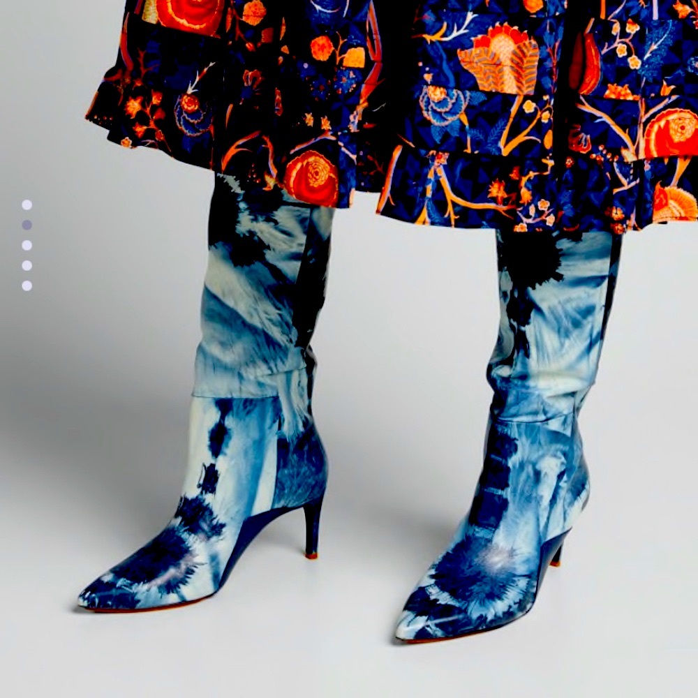 ULLA JOHNSON LAMB LEATHER TIE DYE DEVERA BOOT IN INDIGO SIZE EU 8.5